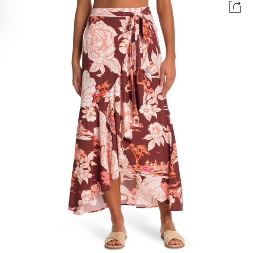 Maaji Chloe Floral Ruffle Long Tie Skirt Beach Cover Up Wrap Around NWT Size - L